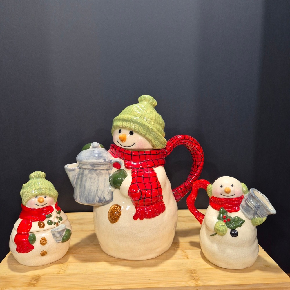 VTG 90s Hallmark "The Snowmen of Mitford" Ceramic Tea Set Rare HTF Holiday Y2K